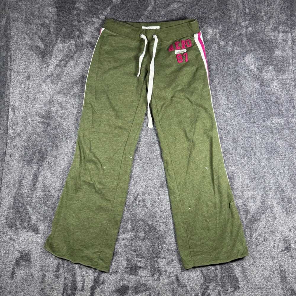 Aeropostale Womens Small Green Flare Sweatpants Y2K Aero 87 Track Pants Read